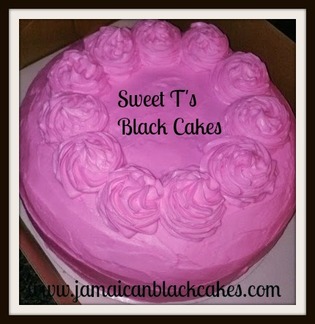 black cake w/ pink icing